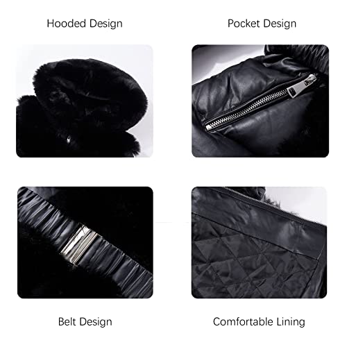 RISISSIDA Puffer Jacket Women Winter Fur Lined Coat with Long Fur Collar Hooded, Warm Leather Bubble Overcoat Cold-resistant4