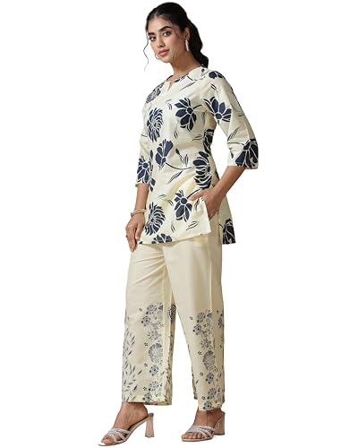 Image of Pinkmint Women's Pure Cotton Co Ord Set l Kurta Sets for Women |Kurta Sets| Printed Kurta with Pant l Stylish Pocket & 3 /4 Sleeve Women Co-ord Set (Avaiable in Plus size)