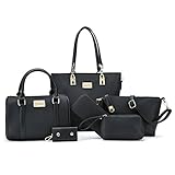 Itscosy® OL Luxury Fashion Tote Top Handle Cross Body Shoulder Satchel Purse Handbag for Women 6 Piece Set Bags (Model 4-Black)