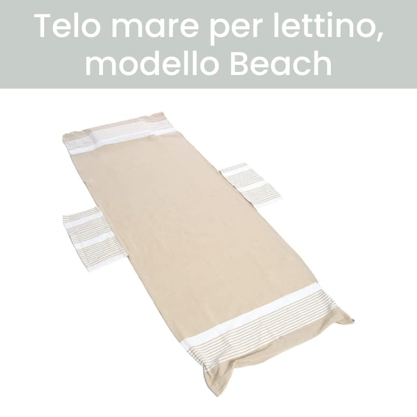 INTRECCI Telo Mare per Lettino 75x195 cm, Ultra Assorbente (80% Cotone), con 2 Tasche e Elastici Antiscivolo, Lavabile, Ideale per Spiaggia e Piscina, Colore: Beige