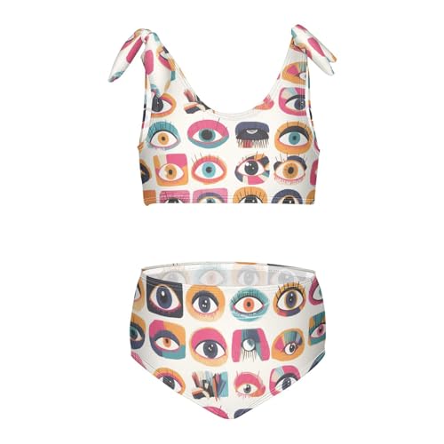 KLL Evil Eyes Black Striped Girl Two Piece Bikini Sets Quick-Dry Swimsuits Swimming Suits Adjustable Strap