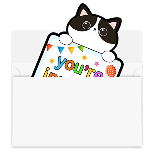 Cats Kids Birthday Or Slumber Party Invitations, Baby Shower Invites, Kitty Sleepover Themed For Boys Or Girls, Children Or Toddler Bday Theme Supplies -30 Cards + 30 Envelopes #TOP3