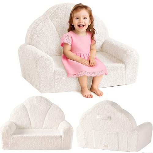 ROBUD Kindersofa für Mädchen, Bequemer Kindersessel, Spielzimmer-Sofa für Lesen & Spielen, Abnehmbarer Bezug, Weiß