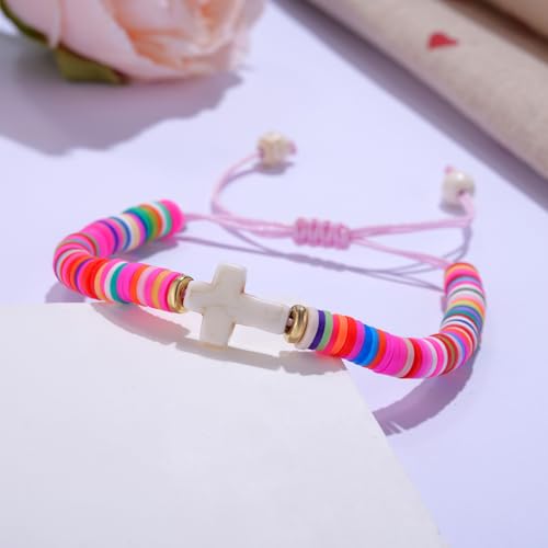 Image of Kvekstio Christian Gift, Cross Charm Colorful Beads Bracelet with Blessing Prayer Card Gift, Women's Faith-Inspired Jewelry