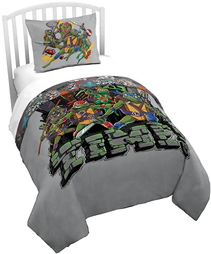 Jay Franco Duvet Cover Set – 3 Piece Comforter Cover and Sham Set, Super Soft Cozy Kids Bedding (Insert Not Included) Grey - Teenage Mutant Ninja Turtles, Twin