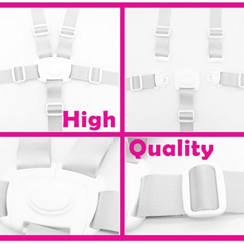 Image of 5 Point Harness Seat Belt Strap, High Chair Strap, Harness for Stroller Pushchair Pram Buggy, Shoulder Strap Belts (White)