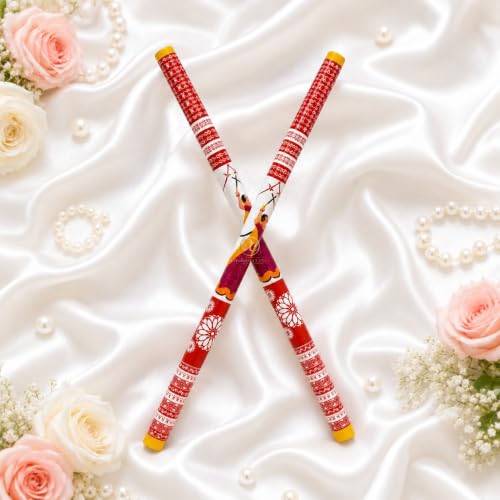 Image of Wooden Premium Dandiya Sticks For Dance Garba Night Navratri Celebration Party Accessories / Traditional Indian Festive PVC Coated 1 Pair / 2 Pair / 3 Pair / 6 Pair / 8 Pair / 12 Pair Dandiya Raas Sticks For Women Men Kids Adults