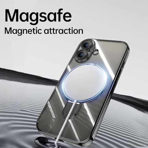 Image of Magnetic Case for iPhone 16 Plus Case Stand & Ring Holder Compatible with MagSafe Built-in Camera Lens Protector Shockproof Phone Case for iPhone 16 Plus 6.7 inch- Black