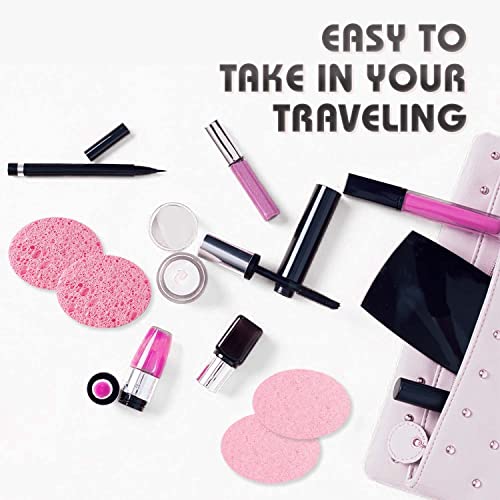 60-Count Compressed Facial Sponges, 100% Natural Cosmetic Spa Sponges for Facial Cleansing, Exfoliating Mask (Pink Round) - Image 6