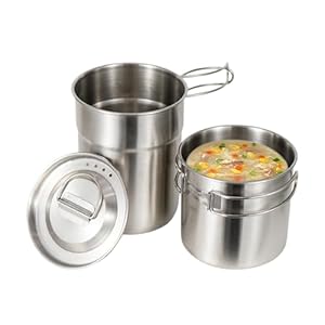 Camp Cookware,Stainless Steel Camping Pot Set – Portable Save Space Survival Cooking Gear for Hiking Backpacking Picnic Fishing