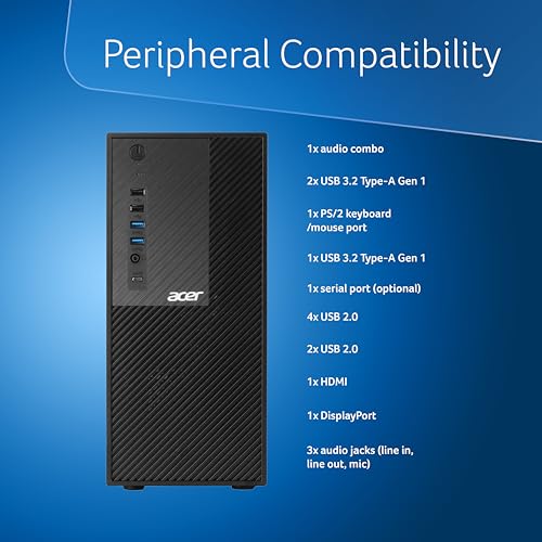 Image of acer Veriton Desktop, 12th Gen, Intel Core i3 12100 Processor, Intel UHD Graphics 730, 8 GB DDR4, 512 GB, Windows 11 Home, Black, 15.7L, M200-H610
