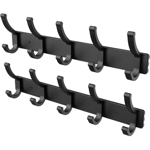Tohsssik Coat Rack Wall Mount, 2PCS Coat Hooks Wall Mount with 5 Hooks, Wall Hanger Towel Rack Hat Rack for Entryway, Bedroom, Bathroom Cover