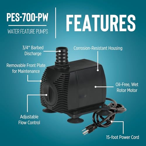 Image of Little Giant PES-700-PW 115-Volt, 725 GPH Magnetic Drive Fountain /Pond Pump with 15-Ft. Cord, Black, 566720
