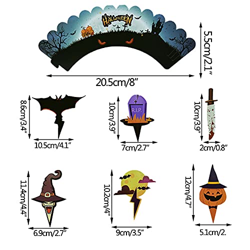 Memovan 24 Sets Halloween Cupcake Toppers Wrappers, Horror Cupcake Decorations With Bloodstain Cake Knife Pumpkin Ghost Witch Hat Bat Halloween Cake Decorations For Halloween Themed Party Supplies #TOP1