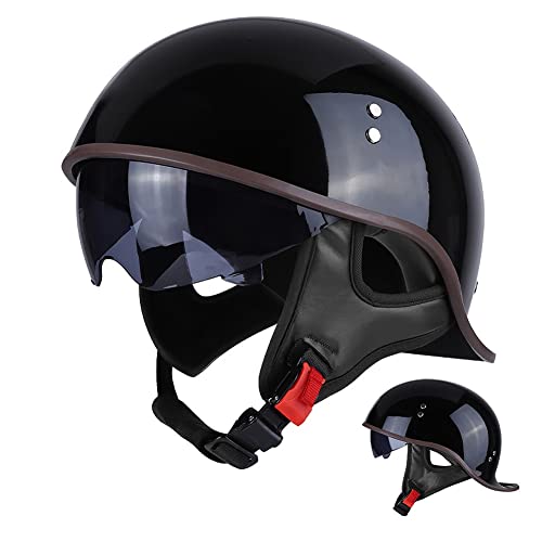ACLFFSHOP Demi-Casque de Moto Casque Ouvert à Queue d'aronde Casque à Jet Rétro Allemand Casque de Scooter, Approuvé par Le Dot/ECE, avec Boucle à Dégagement Rapide pour Pare-Soleil Cover