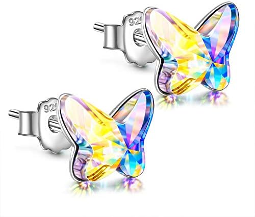 ANGEL NINA Stud Earrings for Girls Sterling Silver Earrings for Teen Girls Crystal Butterfly Hypoallergenic Earrings for Girls Valentines Day Gifts for Women Birthday Gift for Girl Daughter