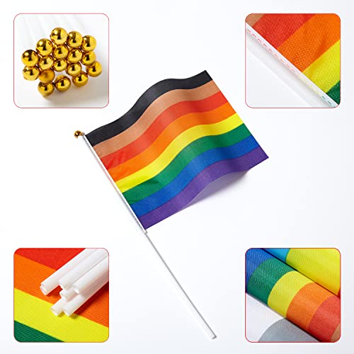 Image of GentleGirl 12 Pack Philadelphia Pride Rainbow Flags Philadelphia Small Mini Hand Held Stick Flag Gay LGBT Festival Party Parades Decorations