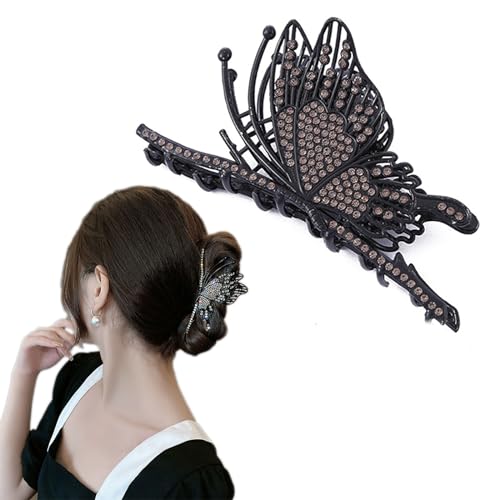 YANHUILAY ヘアクリップ 大きめ 蝶 バンスクリップ しっかりとまる クリップ 髪留め クリップ ウォータドリル キラキラ おしゃれ ヘアアクセサリー オフィス 結婚式 出掛け お風呂 誕生日 通勤 濃密な髪も使用可能 贈り物 レディース (ブラッ