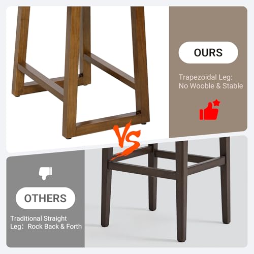 Image of Bar Stools Set of 2, Backless Counter Height Bar Stools, 24 Inch Modern Saddle Bar Stools with Walnut Legs & Upholstered Fabric Seat, Wooden Counter Stools for Kitchen Island, Home Bar, Brown