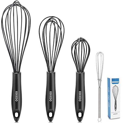 Eekedo Silicone Whisk, 4 Packs Wire Balloon Whisks Egg Beater, Non-Slip Handle Whisk For Non-Stick Cookware Perfect For Cooking, Stirring, Beating And Blending #TOP6