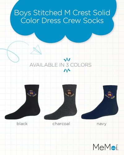 MeMoi Boys Stitched M Crest Solid Color Dress Crew Socks2