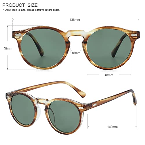 Image of Gleyemor Vintage Polarized Sunglasses for Men Round Sunglasses UV400 Protection Retro Hand-crafted Acetate Frame