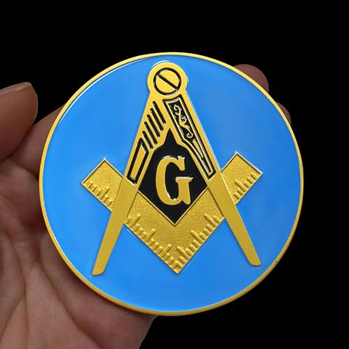 Image of Masonic Car Emblem 3 inches Freemason Car Decals Square and Compasses Auto Truck Motorcycle Decal Masonic Accessories Blue & Gold