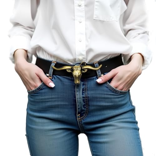 Western Belts for Woman - Leather Cowgirl Belt w/Longhorn Bull Metal Belt Buckle - Stylish Country Concert Outfits2