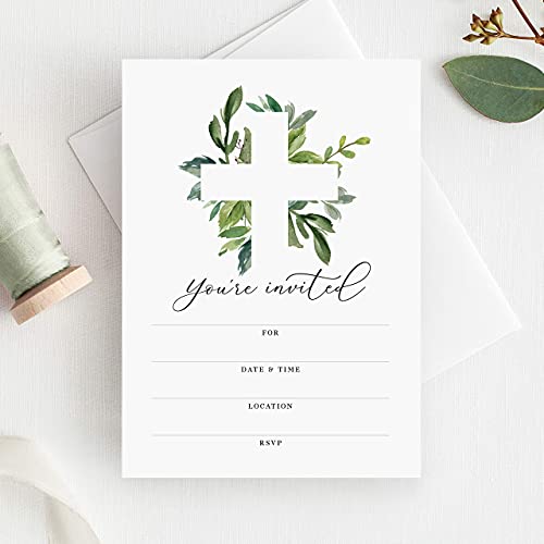 Bliss Collections Baptism Invitations With Envelopes, Rustic Invites For First Communion, Christening, Baby Dedication, Religious Celebration Or Reconciliation, 5"X7" (25 Invitations And Envelopes) #TOP1