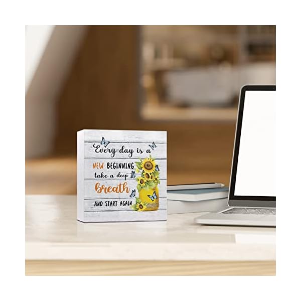 Everyday is a new beginning farmhouse sunflowers wooden sign desk decorinspirational wood block sign desk decorations for home bedroom dorm office desk shelf table decor  urban country home decor