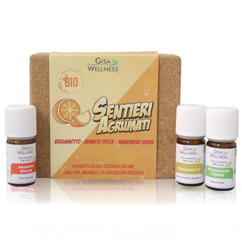 Gisa Wellness - SENTIERI AGRUMATI - Kit de 3 aceites esenciales de [5 ml] - 100% puros, naturales y orgánicos de bergamota, naranja dulce y mandarina verde - para aromaterapia - Bienestar y relajación