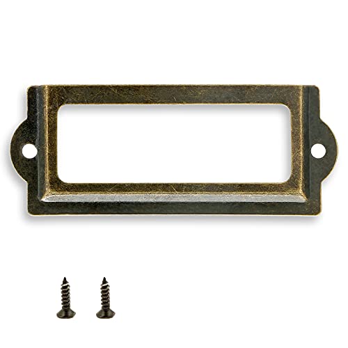 Rierdge 30 Pcs Antique Label Holder, 3.3 Inch Long Metal Office File Cabinet Shelves Drawer Name Card Label Holder Frames with Screws (Bronze)