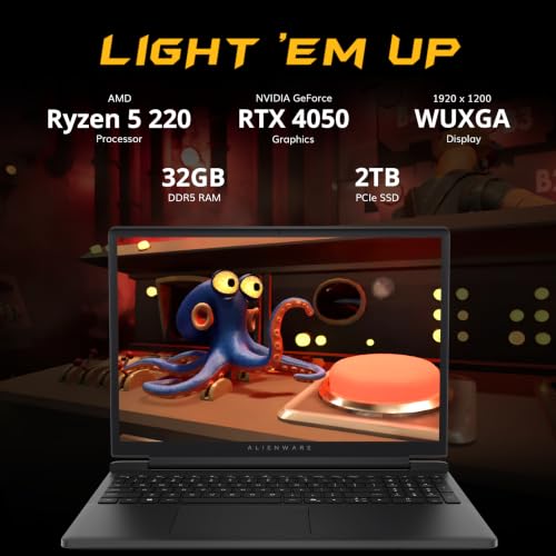 Image of Dell Alienware 15 15.3 inch WUXGA 165Hz Gaming Laptop, GeForce RTX 4050 6GB GDDR6, AMD Ryzen 5 220, 32GB DDR5, 3TB Storage(2TB SSD+1TB Docking Station Set), Backlit, Wi-Fi 6, Win 11 Pro, Black
