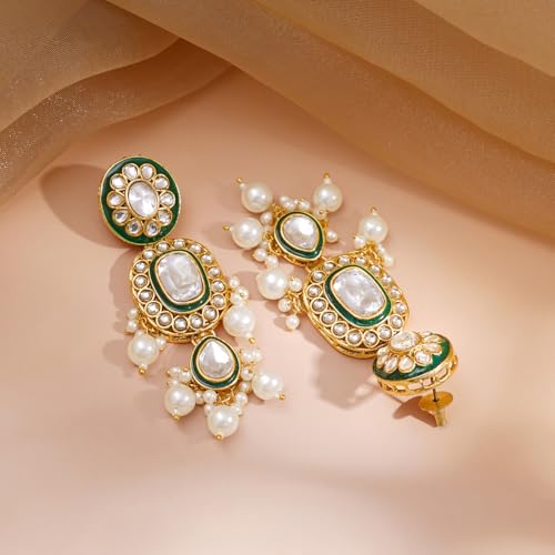 Image of Rubans Necklace Maangtikka Set Gold Plated Kundan & Pearl Jewellery Gift for Women & Girls