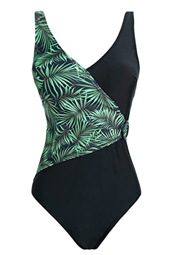 AOQUSSQOA Femmes Maillot de Bain Une Pièce Grande Taille V-Neck Contrôle du Ventre Monokini de Plage(Green, XXL) Cover
