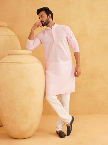 Image of Sojanya (Since 1958 Motifs Embroidered Thread Work Pure Cotton Straight Kurta With Churidar