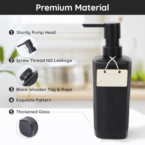 Image of Segbeauty 2Pcs 11.8oz Glass Hand Soap Dispenser, Pump Soap Dispenser for Kitchen 350ml Dishwashing Liquid Dispenser with Pump, Black Refillable Liquid Hand Soap Dispensers with Stripe for Bathroom