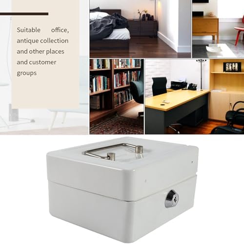 Security Box Mini Security Box with Key Lock, 6 compartments Cash Money Lockable Storage Bank Household New(White)