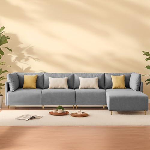Image of Carina RHS 6 Seater L Shape Sofa Set for Living Room (Grey Fabric) Premium Fabric Sofa