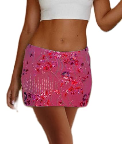 NUFIWI Women Sequin Glitter Mini Skirts Low Waist Sparkle Skinny Short Skirts Y2K Bodycon Shining Dance Party Skirt