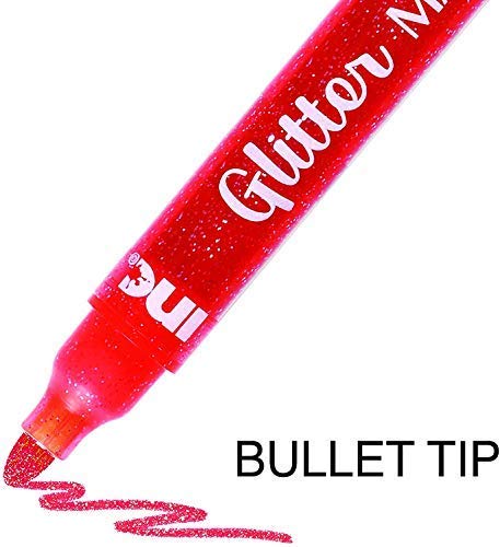 Inc Glitter Markers 18 Assorted Colors For Kids Gift Non-Toxic Water Based Glitter Marker Pens Writes On Multiple Surfaces With Bullet Tip For Adult Coloring Books, Craft, Doodling, Drawing, Gift Card #TOP7