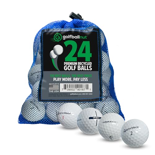 GolfBall Nut - 24 Recycled Golf Balls for Taylormade Mix- Used Golf Balls Bulk Good Condition – Includes Mesh Bag – 24-Pack, White