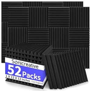 52 Pack Acoustic Foam Panels 1 X 12 X 12 Inches Sound Proof Foam Panels for Walls High Density Studio Wedge Soundproof Wall Panels Sound Proofing Acoustic Panels