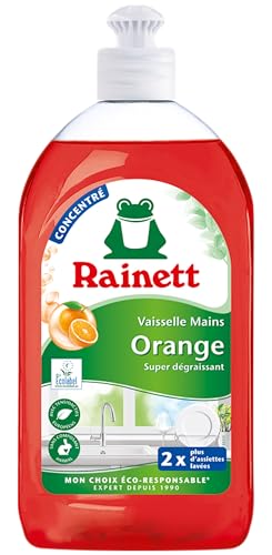 RAINETT - Liquide Vaisselle Mains à l'Orange - Formule Concentrée Super-Dégraissante - Testé Dermatologiquement - Flacon Recyclé & Recyclable - Ecolabel -...