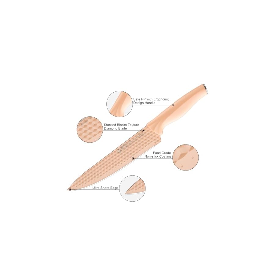 Knife Set, Mealia 6-Piece Kitchen Knife Set for Chef, Professional Non-stick Sharp Stainless Steel Knives with Universal Knife Block, Ergonomical Design, Dishwasher Safe, Pink Black