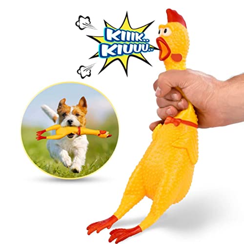 XFLYP 2 Stück 32cm Gummi Schreiend Hühner Spielzeug, Hundespielzeug Rubber Screaming Chicken Yellow Quietschende Dekompression Kleines Spielzeug zum Reinigen der Zähne