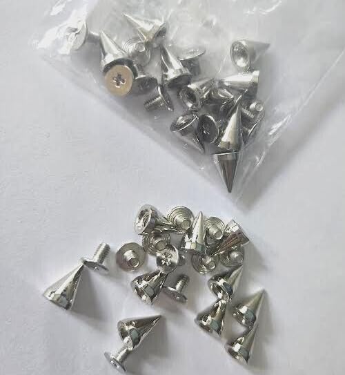 CraftbuddyUS 20pcs (7 * 10 mm) Silver Spike Studs with Screws, Leather, Bag. Shoe, DIY