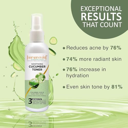 Image of Aryanveda Cucumber Toner with Aloe Vera & Cucumber Juice - Hydrating & Refreshing Face Toner for All Skin Types | Tightens Pores & Soothes Skin | 100ml (Pack of 2)