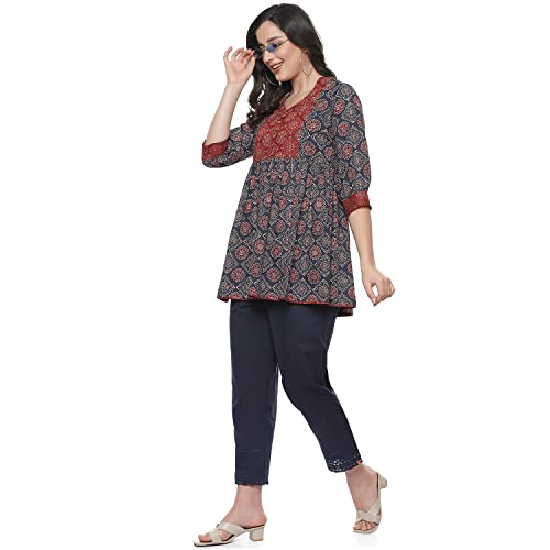 Image of BIBA Women Cotton Flared Regular Fit Printed Short Kurti