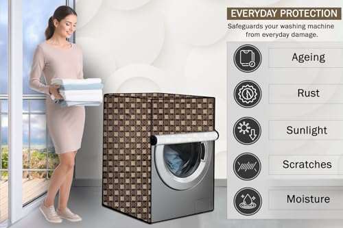 Image of Stylista Washing Machine Cover Compatible for Front Load Bosch WAK20166IN 6.5Kg Traditional Checkered Pattern Brown